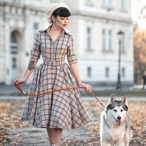 British Retro Plaid Dress